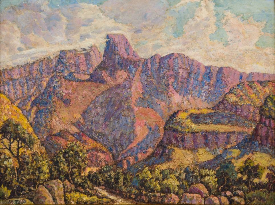 Moses Tladi painting - Mountain Landscape (Mont-aux-Sources)